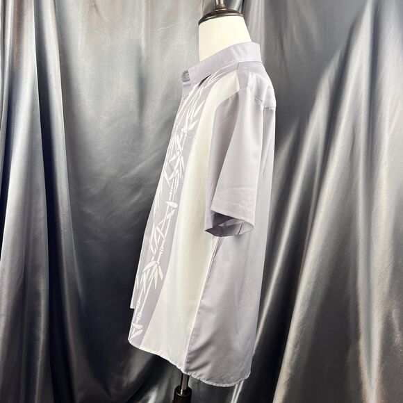 Royaura Hawaiian Bowling Shirt Gray Bamboo Print Casual Short Sleeve Button Down - Picture 4 of 14
